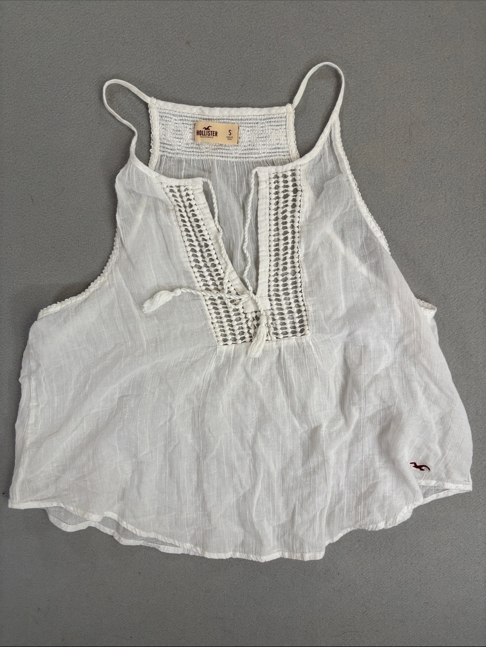 Hollister White cotton Crochet-Trim Tank Top S